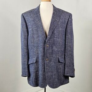 Kroon Soft Coat Heathered Blue Linen 2 Button Sportscoat Blazer Jacket | 46R